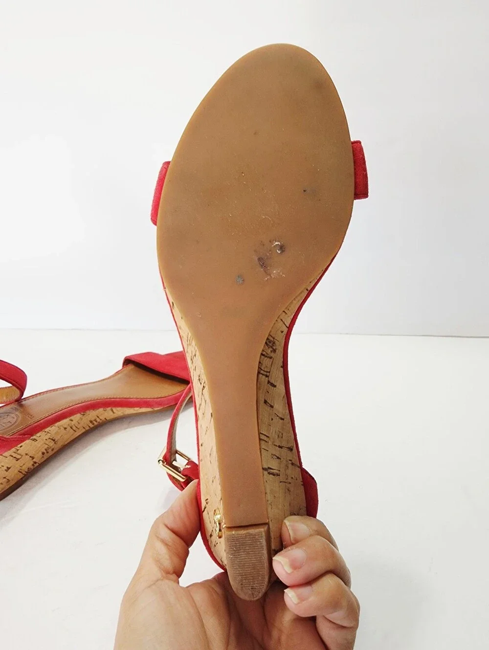 Tory Burch Savannah Red Suede Ankle-Strap Wedge Sandals Size 8